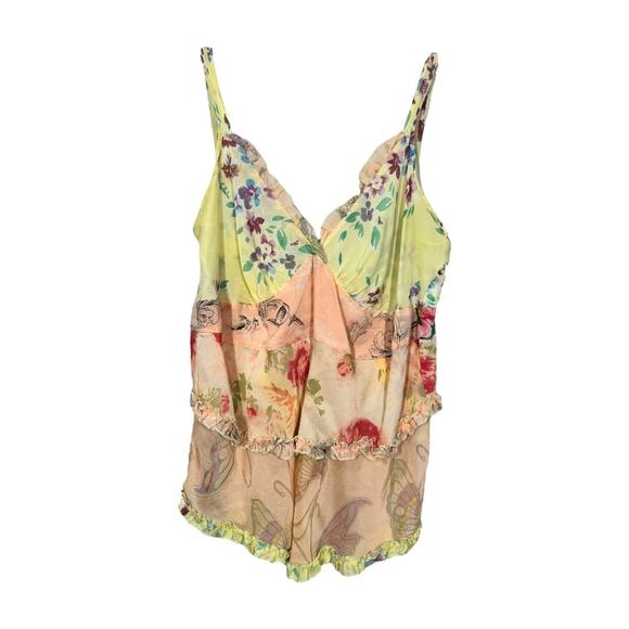 J.Jill Floral Print Tiered Ruffle Layered Tank Top Medium Butterfly Boho Fairy - Picture 1 of 6